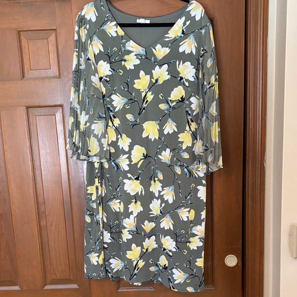 Cato Olive Green Floral Midi Dress with Yellow & White Blooms